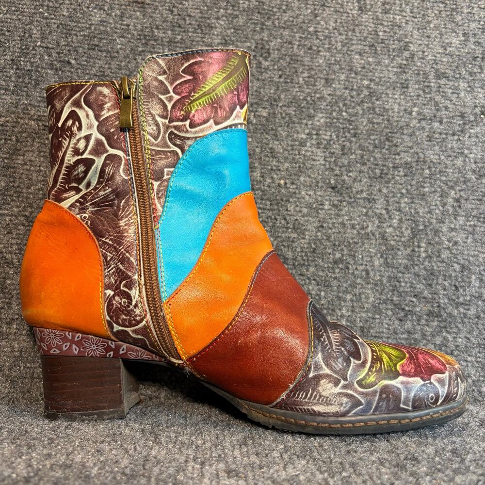 L'Artiste Leather Floral Colorful Block Heel Booties Women 9.5 Spring Step - Picture 2 of 10